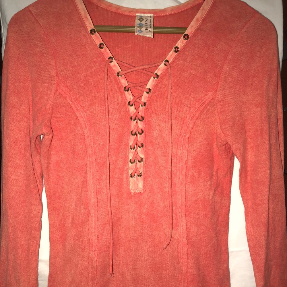Coral Knit Lace-Up Longsleeve